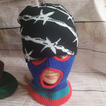 Barbed Wire Y2k graphic Knit Beanie