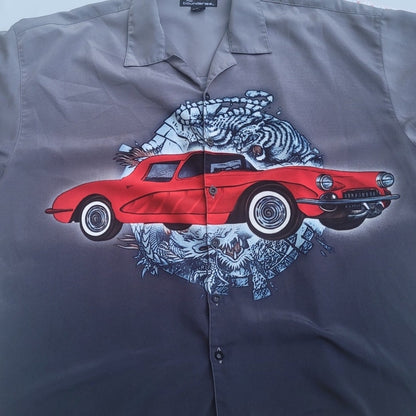 Vintage Y2k No Boundaries Gradient Flames Tiger Button Shirt