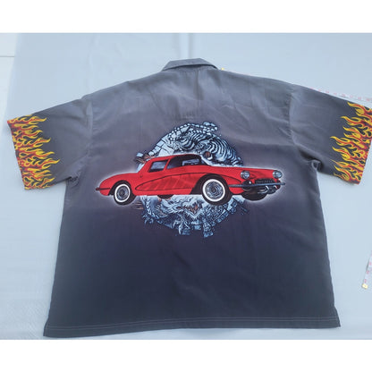 Vintage Y2k No Boundaries Gradient Flames Tiger Button Shirt
