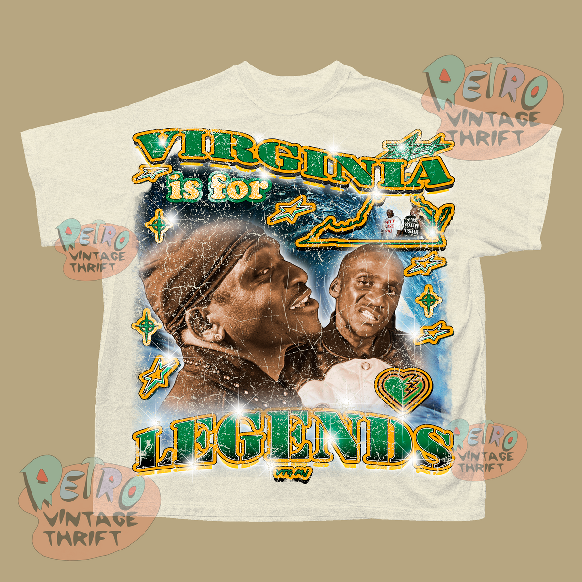 Clipse graphic tee Norfolk featuring Virginia is for Legends design with artists on a vintage white shirt