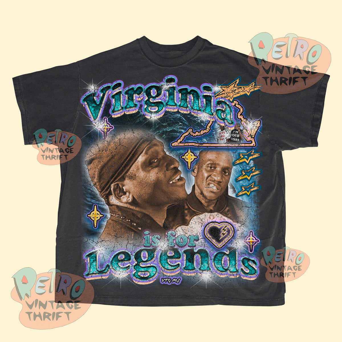 Clipse Virginia Is For Legends tee shirt with colorful graphic and portraits on black fabric