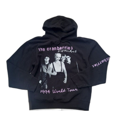 Black Cranberries 1994 tour hoodie with vintage band photo and purple text design