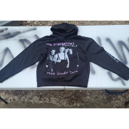 Black Cranberries 1994 tour hoodie with band photo and purple text from RetroVintage Thrift
