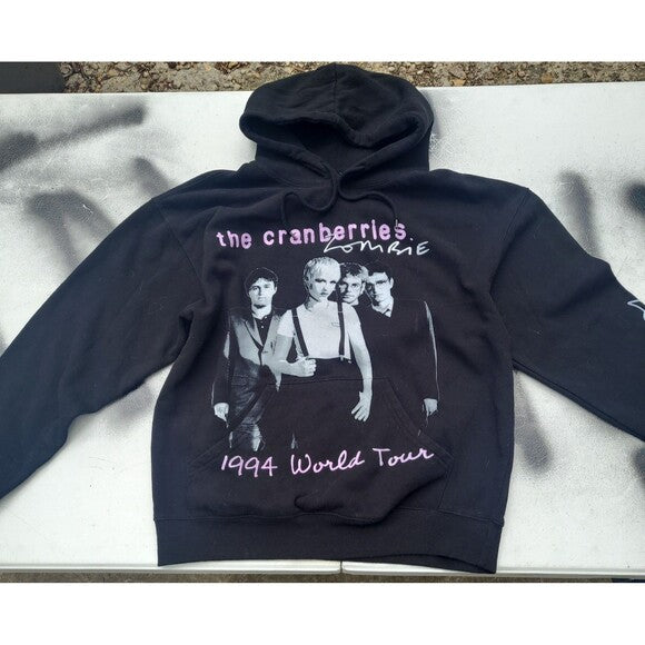 Black Cranberries 1994 tour hoodie with band photo and pink lettering from RetroVintage Thrift