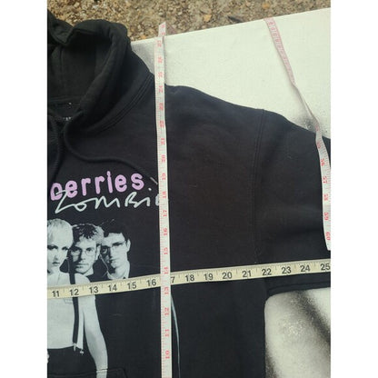 Cranberries 1994 tour hoodie black with front band graphic and measuring tape showing size