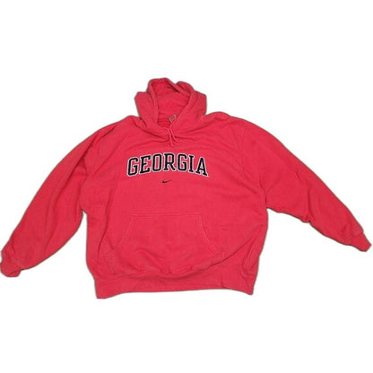 RetroVintage Thrift center swoosh Nike Bulldogs hoodie in red with Georgia text front pocket and hood