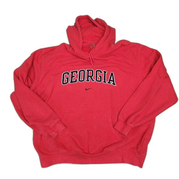Red Georgia hoodie with center swoosh Nike Bulldogs hoodie design from RetroVintage Thrift