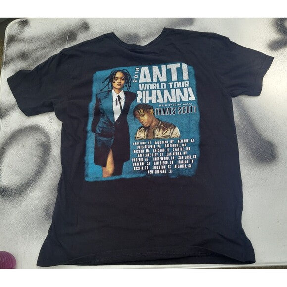 Rihanna Travis Scott Anti tour 2016 t-shirt black with graphic print of Rihanna and Travis Scott