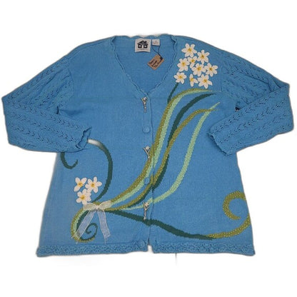 Vtg Storybook Knits Floral Cardigan Sweater