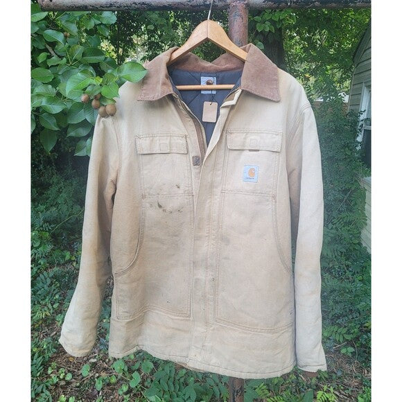 Vtg Carhartt Artic Quilt lined Canvas Jacket w/ Corduroy Collar
