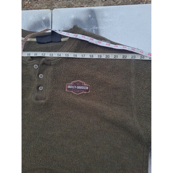 Vtg Harley Davidson Henley  Sweatshirt Olive Green