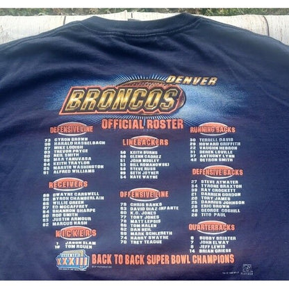 Vtg Denver Broncos Back to Back Champion Superbowl XXXIII  tee