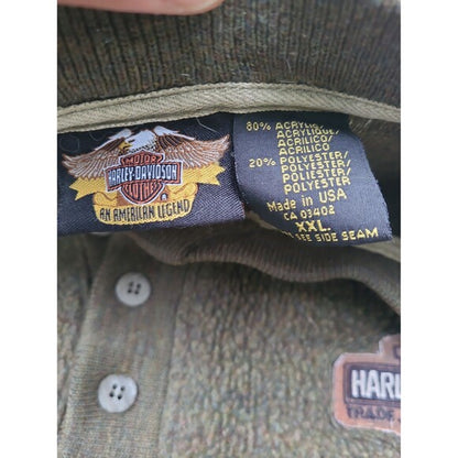 Vtg Harley Davidson Henley  Sweatshirt Olive Green