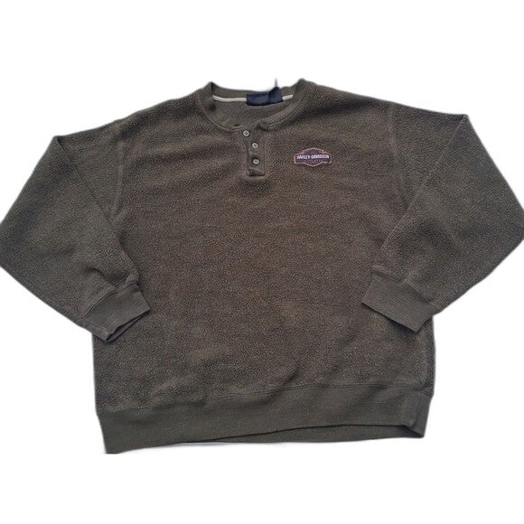 Vtg Harley Davidson Henley  Sweatshirt Olive Green