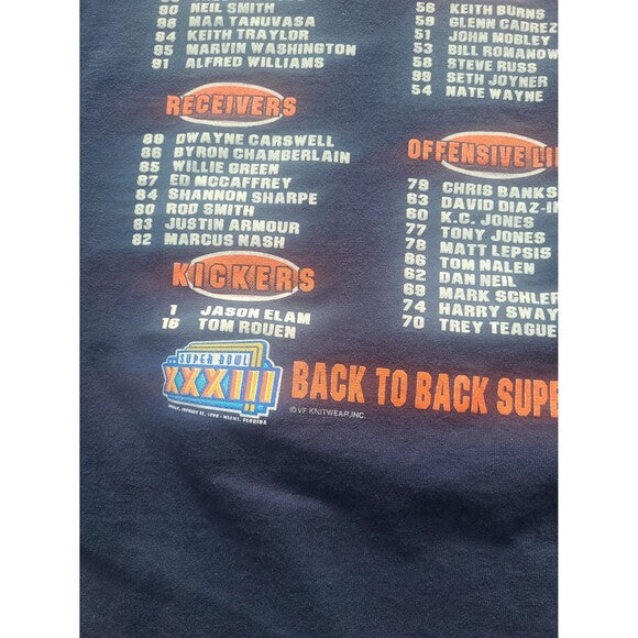 Vtg Denver Broncos Back to Back Champion Superbowl XXXIII  tee