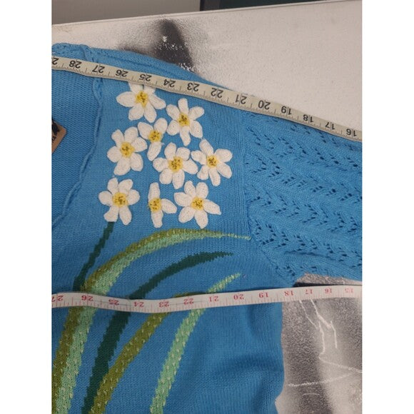 Vtg Storybook Knits Floral Cardigan Sweater