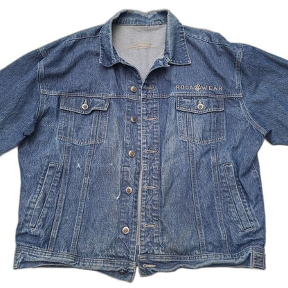 Vintage Rocawear Denim Trucker Jacket 90s Leather Patch