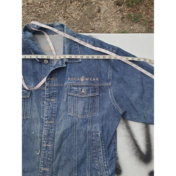 Vintage Rocawear Denim Trucker Jacket 90s Leather Patch