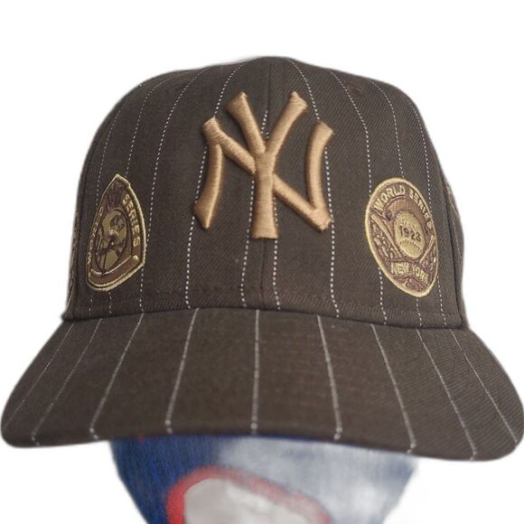 Vintage New Era New York Yankees Wool AOP  Patches Fitted Hat 7 1/4