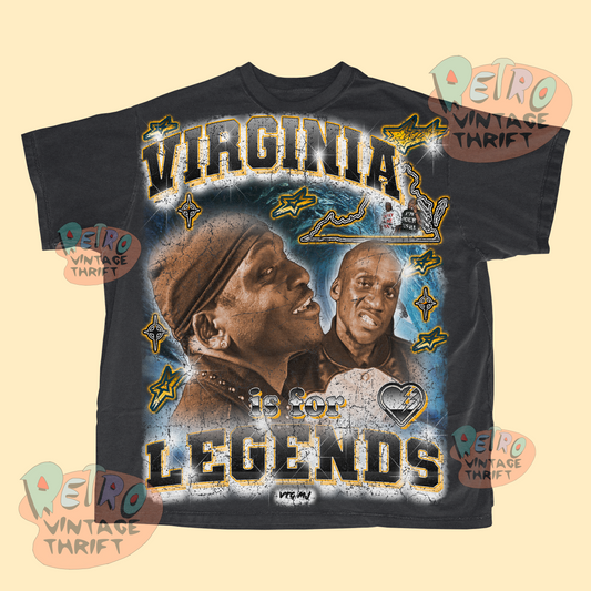 Black Virginia Is For Legends Clipse T-Shirt featuring vintage style graphic and artist portraits
