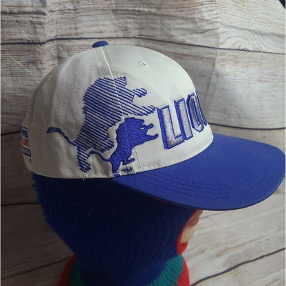 Vintage Sports Specialties Lions hat in white and blue with Lions logo embroidered on front