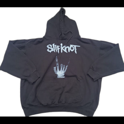 Black Y2K Slipknot Graphic Hoodie with white band logo and skeletal hand print