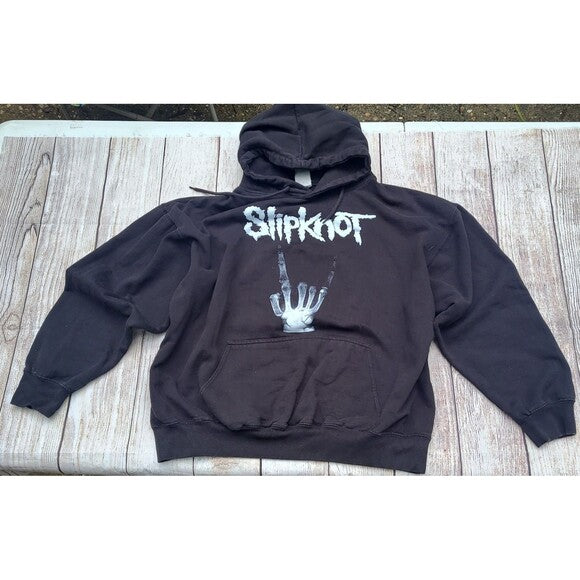 Black Y2K Slipknot Graphic Hoodie with band logo and hand graphic on front by RetroVintage Thrift