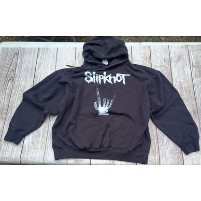 Black Y2K Slipknot Graphic Hoodie with band logo and hand graphic on front by RetroVintage Thrift
