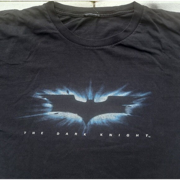 Vintage Batman Dark Knight Shirt Heath Ledger black tee with iconic bat symbol and The Dark Knight text