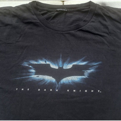 Vintage Batman Dark Knight Shirt Heath Ledger black tee with iconic bat symbol and The Dark Knight text