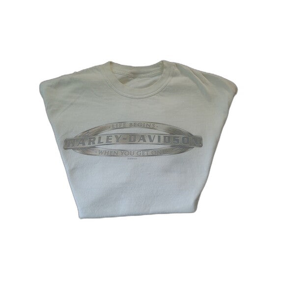 Vintage Harley Davidson NYC shirt New York white crew neck folded with faded logo print
