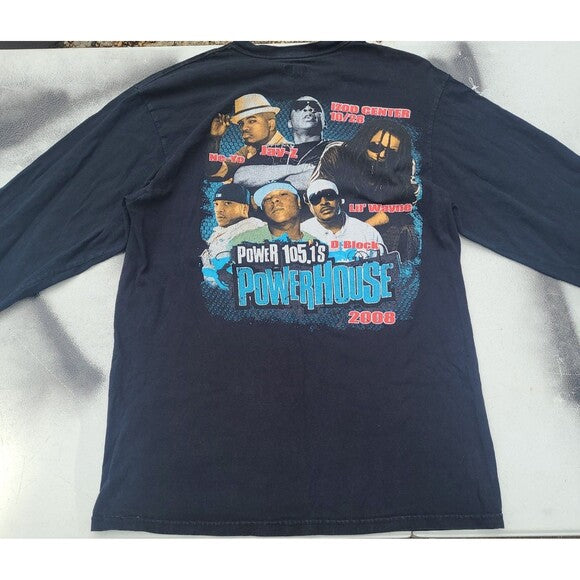 Vintage Jay Z Lil Wayne Powerhouse concert tee shirt with graphic print of artists on black long sleeve