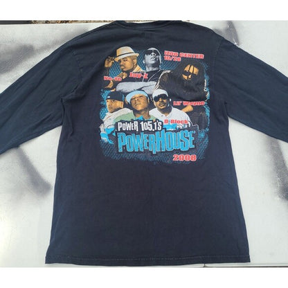 Vintage Jay Z Lil Wayne Powerhouse concert tee shirt with graphic print of artists on black long sleeve