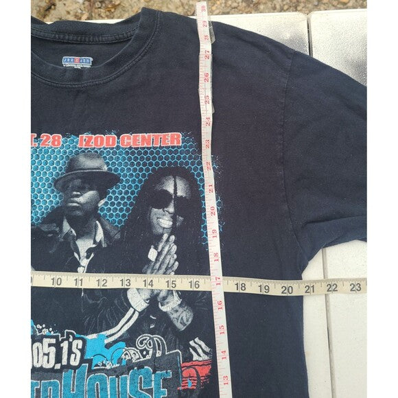 Vintage Jay Z Lil Wayne Powerhouse concert tee shirt in black with graphic print and measurement tape
