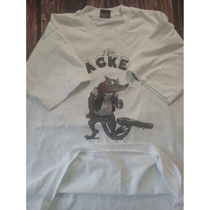 Vintage The Hackers single stitch Screen Stars band tee featuring cartoon wolf graphic on white shirt